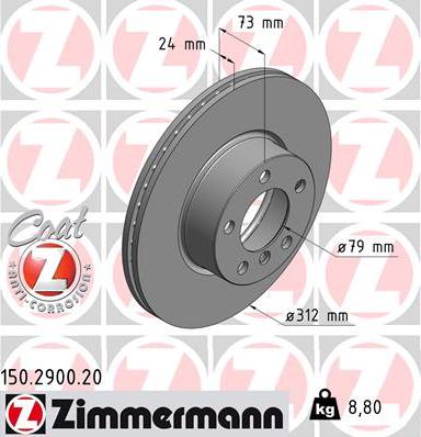 Zimmermann 150.2900.20 - Disco de freno parts5.com