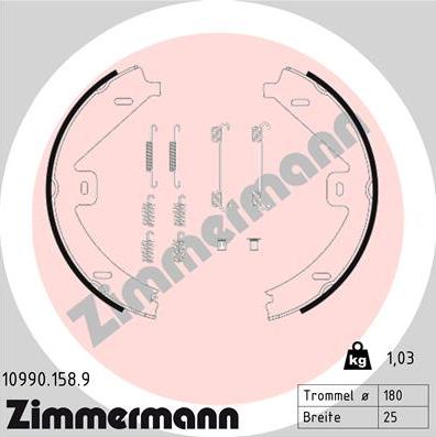 Zimmermann 10990.158.9 - Komplet kočionih papuča, ručna kočnica parts5.com