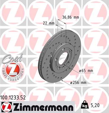 Zimmermann 100.1233.52 - Спирачен диск parts5.com