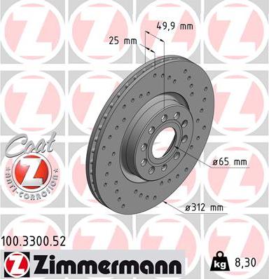 Zimmermann 100.3300.52 - Tarcza hamulcowa parts5.com