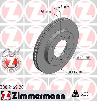 Zimmermann 380.2169.20 - Тормозной диск parts5.com