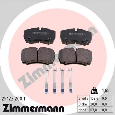 Zimmermann 29123.200.1 - Komplet zavornih oblog, ploscne (kolutne) zavore parts5.com