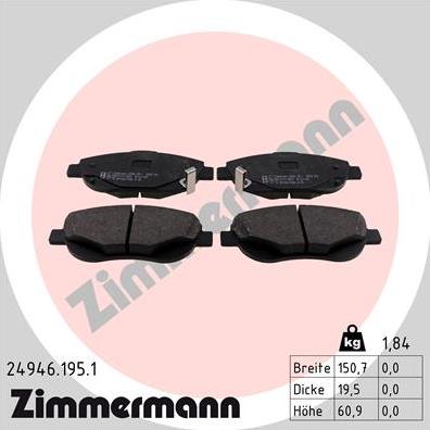 Zimmermann 24946.195.1 - Komplet kočnih obloga, disk kočnica parts5.com