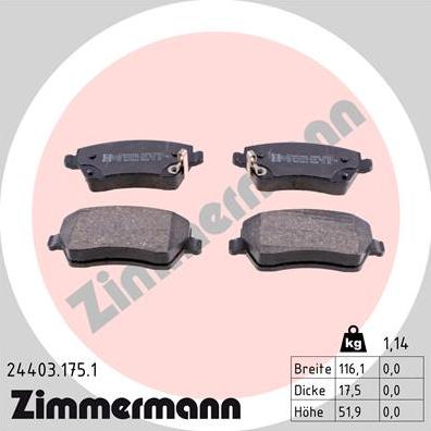 Zimmermann 24403.175.1 - Juego de pastillas de freno parts5.com