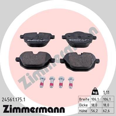 Zimmermann 24561.175.1 - Тормозные колодки, дисковые, комплект parts5.com