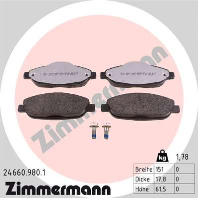 Zimmermann 24660.980.1 - Brake Pad Set, disc brake parts5.com