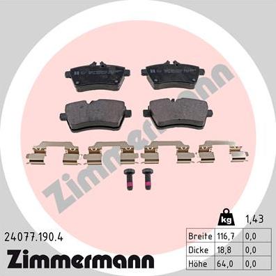 Zimmermann 24077.190.4 - Sada brzdových platničiek kotúčovej brzdy parts5.com