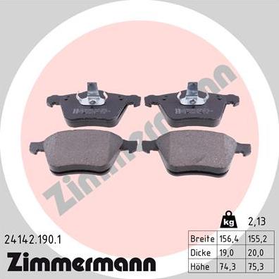 Zimmermann 24142.190.1 - Zestaw klocków hamulcowych, hamulce tarczowe parts5.com