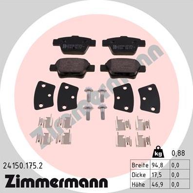 Zimmermann 24150.175.2 - Brake Pad Set, disc brake parts5.com