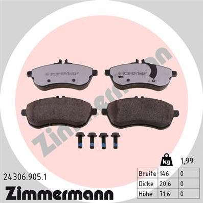 Zimmermann 24306.905.1 - Brake Pad Set, disc brake parts5.com