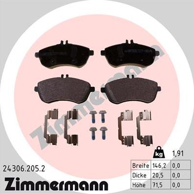 Zimmermann 24306.205.2 - Brake Pad Set, disc brake parts5.com