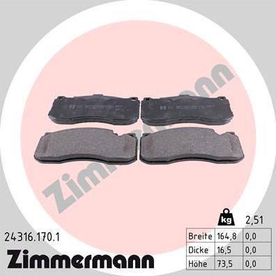 Zimmermann 24316.170.1 - Brake Pad Set, disc brake parts5.com