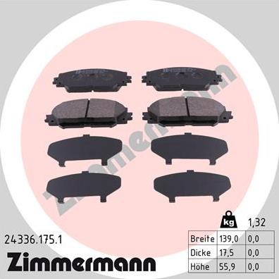 Zimmermann 24336.175.1 - Kit de plaquettes de frein, frein à disque parts5.com