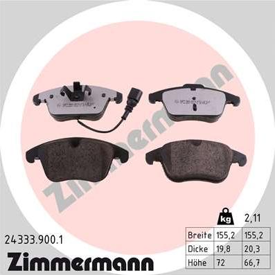 Zimmermann 24333.900.1 - Комплект спирачно феродо, дискови спирачки parts5.com