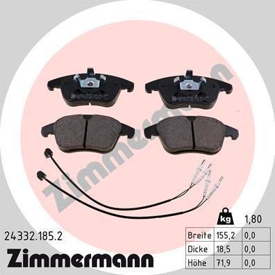 Zimmermann 24332.185.2 - Brake Pad Set, disc brake parts5.com