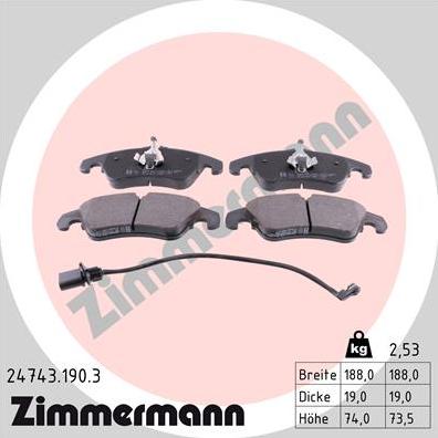 Zimmermann 24743.190.3 - Set placute frana,frana disc parts5.com