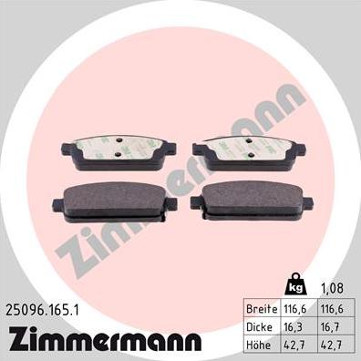 Zimmermann 25096.165.1 - Fékbetétkészlet, tárcsafék parts5.com