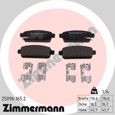 Zimmermann 25096.165.2 - Fékbetétkészlet, tárcsafék parts5.com