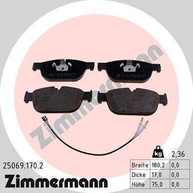 Zimmermann 25069.170.2 - Brake Pad Set, disc brake parts5.com