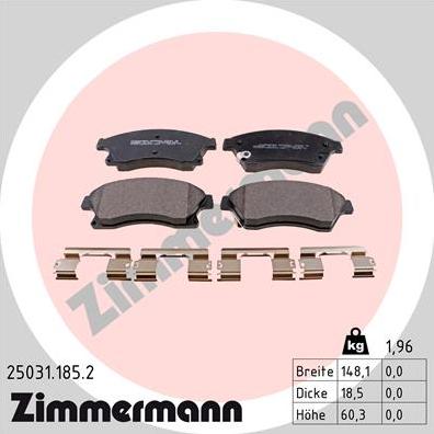 Zimmermann 25031.185.2 - Sada brzdových platničiek kotúčovej brzdy parts5.com