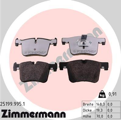 Zimmermann 25199.995.1 - Тормозные колодки, дисковые, комплект parts5.com