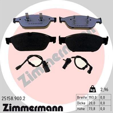 Zimmermann 25158.900.2 - Комплект спирачно феродо, дискови спирачки parts5.com