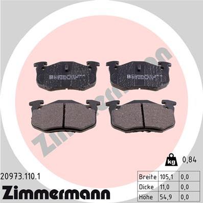 Zimmermann 20973.110.1 - Fékbetétkészlet, tárcsafék parts5.com