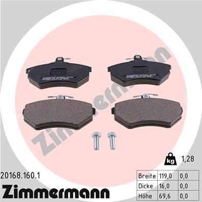 Zimmermann 20168.160.1 - Sada brzdových destiček, kotoučová brzda parts5.com