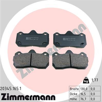 Zimmermann 20345.165.1 - Fren balata seti, diskli fren parts5.com