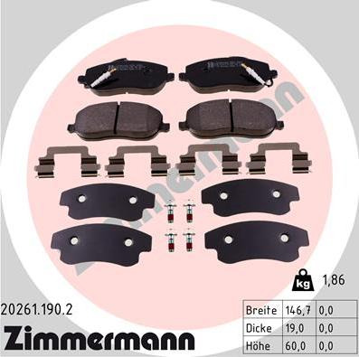 Zimmermann 20261.190.2 - Sada brzdových platničiek kotúčovej brzdy parts5.com