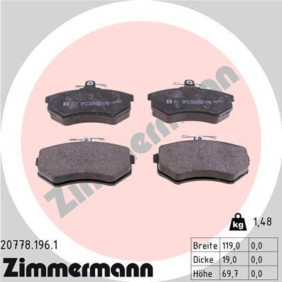 Zimmermann 20778.196.1 - Sada brzdových destiček, kotoučová brzda parts5.com