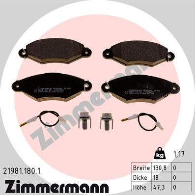 Zimmermann 21981.180.1 - Тормозные колодки, дисковые, комплект parts5.com