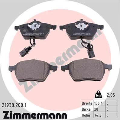 Zimmermann 21938.200.1 - Sada brzdových destiček, kotoučová brzda parts5.com