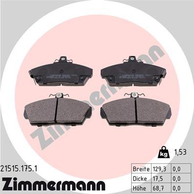 Zimmermann 21515.175.1 - Тормозные колодки, дисковые, комплект parts5.com