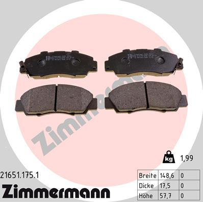 Zimmermann 21651.175.1 - Zestaw klocków hamulcowych, hamulce tarczowe parts5.com