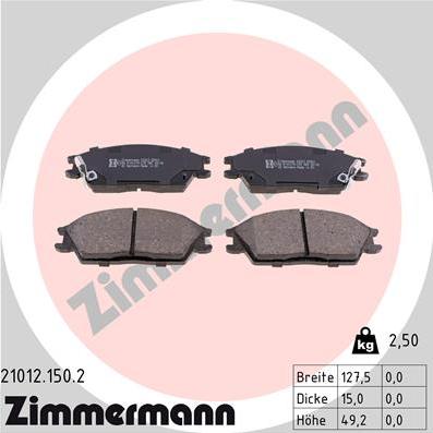 Zimmermann 21012.150.2 - Juego de pastillas de freno parts5.com