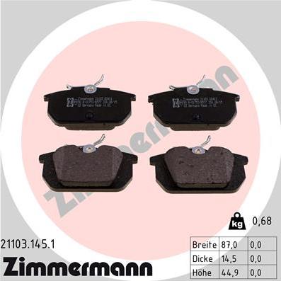 Zimmermann 21103.145.1 - Juego de pastillas de freno parts5.com