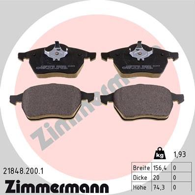 Zimmermann 21848.200.1 - Sada brzdových platničiek kotúčovej brzdy parts5.com