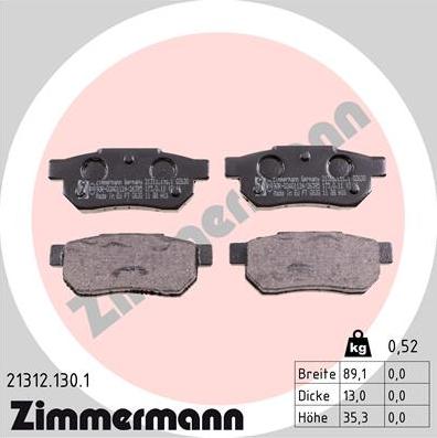 Zimmermann 21312.130.1 - Kit de plaquettes de frein, frein à disque parts5.com