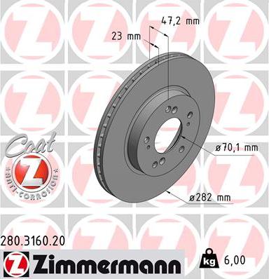 Zimmermann 280.3160.20 - Bremsscheibe parts5.com