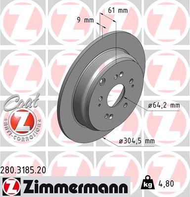 Zimmermann 280.3185.20 - Brzdový kotouč parts5.com