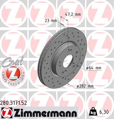 Zimmermann 280.3171.52 - Disco de freno parts5.com