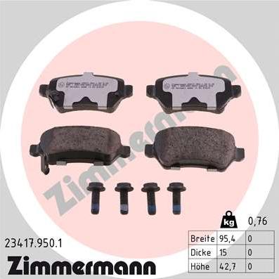 Zimmermann 23417.950.1 - Zestaw klocków hamulcowych, hamulce tarczowe parts5.com