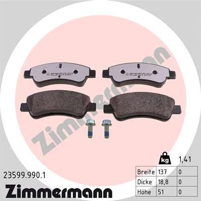 Zimmermann 23599.990.1 - Komplet kočnih obloga, disk kočnica parts5.com