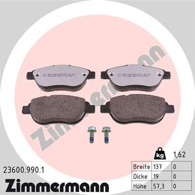 Zimmermann 23600.990.1 - Komplet kočnih obloga, disk kočnica parts5.com