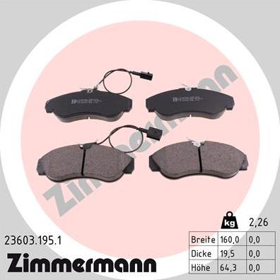 Zimmermann 23603.195.1 - Комплект спирачно феродо, дискови спирачки parts5.com