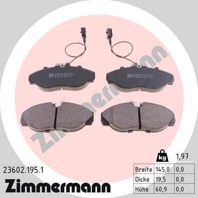 Zimmermann 23602.195.1 - Комплект спирачно феродо, дискови спирачки parts5.com