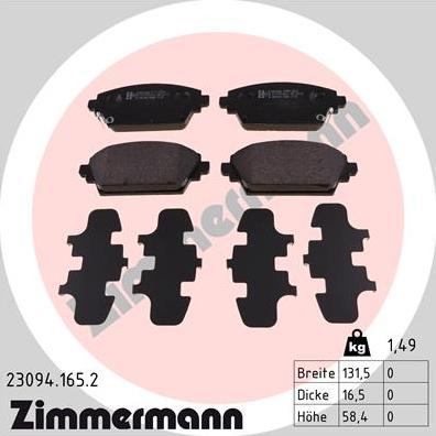 Zimmermann 23094.165.2 - Brake Pad Set, disc brake parts5.com