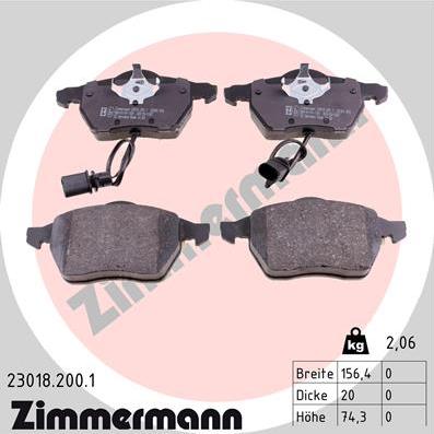 Zimmermann 23018.200.1 - Komplet kočnih obloga, disk kočnica parts5.com