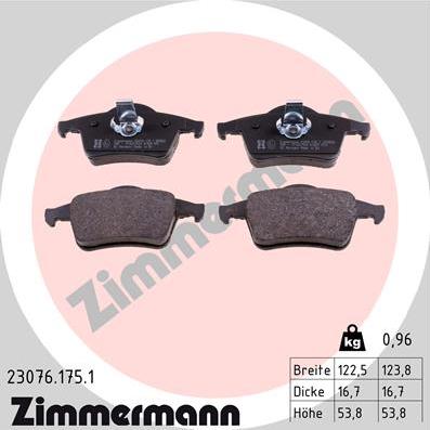 Zimmermann 23076.175.1 - Komplet zavornih oblog, ploscne (kolutne) zavore parts5.com